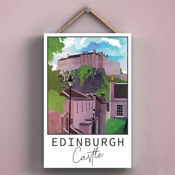 P4960 - Plaque en bois d'illustration de paysage d'Ecosse de jour de château d'Edimbourg 1