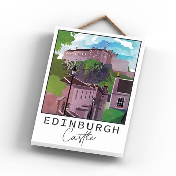 P4960 - Plaque en bois d'illustration de paysage d'Ecosse de jour de château d'Edimbourg 3