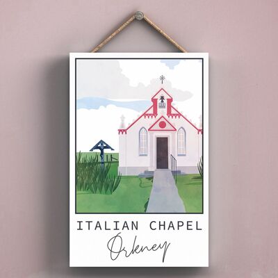 P4962 - Italienische Kapelle Orkney Day Scotlands Landschaft Illustration Holztafel