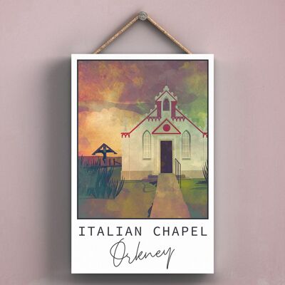 P4963 - Italienische Kapelle Orkney Night Scotlands Landschaft Illustration Holztafel