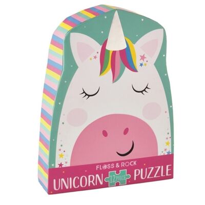 Rompecabezas con forma de 12 piezas en caja con forma - Unicornio arcoíris