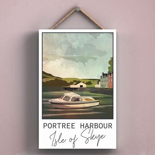 P4967 - Portree Harbour Night Scotlands Landscape Illustration Wooden Plaque