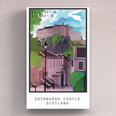 P4972 - Aimant en bois d'illustration de paysage d'Ecosse de jour de château d'Edimbourg