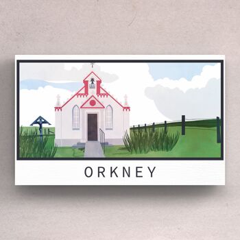 P4974 - Chapelle italienne Orkney Day Scotlands Paysage Illustration Aimant en bois