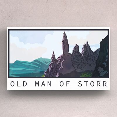 P4978 - Old Man ou Storr Day Scotlands Paysage Illustration Aimant en bois