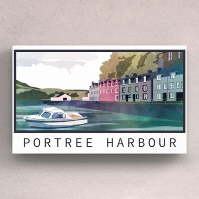 P4984 - Aimant en bois avec illustration de paysage écossais Portree Harbour Day