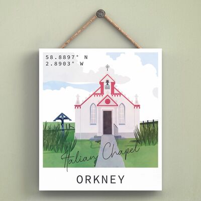 P4994 - Italian Chapel Orkney Day Scotlands Paesaggio Illustrazione Targa in legno