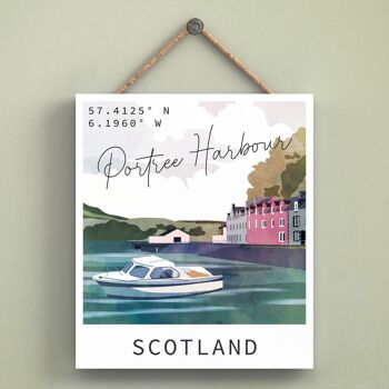 P4996 - Portree Harbour Day Scotlands Landscape Illustration Plaque en bois 1