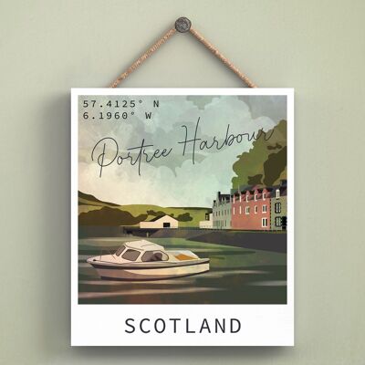P4997 - Portree Harbour Night Scotlands Landscape Illustration Plaque en bois