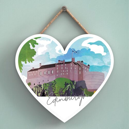 P5002 - Edinburgh Castle Day Scotlands Landscape Illustration Wooden Plaque