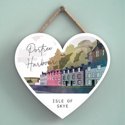 P5013 - Portree Harbour Day Scotlands Landscape Illustration Wooden Plaque