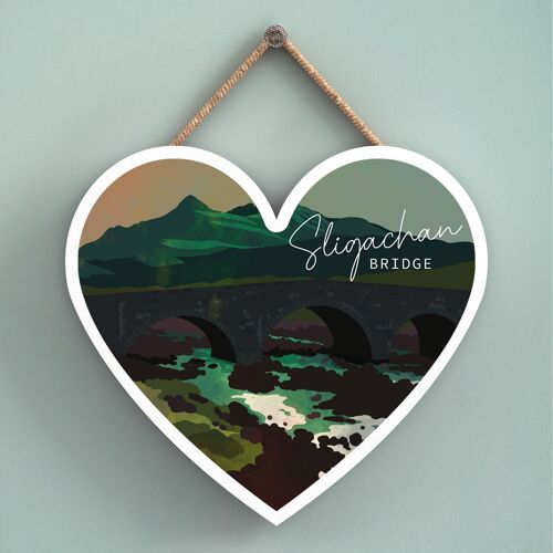 P5017 - Sligachan Bridge Night Scotlands Landscape Illustration Wooden Plaque