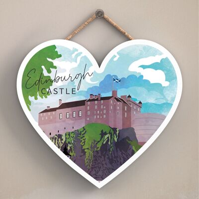 P5020 - Edinburgh Castle Day Scotlands Landscape Illustration Targa in legno