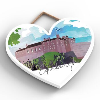 P5022 - Plaque en bois d'illustration de paysage d'Ecosse de jour de château d'Edimbourg 2