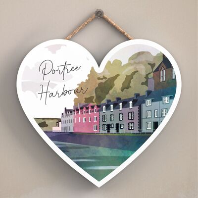 P5032 - Portree Harbour Day Scotlands Landscape Illustration Plaque en bois