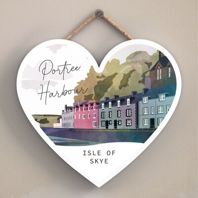 P5033 - Portree Harbour Day Scotlands Landscape Illustration Plaque en bois