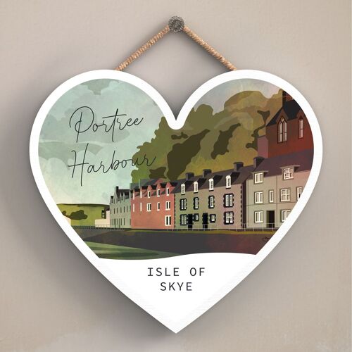 P5034 - Portree Harbour Night Scotlands Landscape Illustration Wooden Plaque