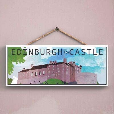 P5040 - Placa de Madera con Ilustración de Paisaje Escocés Día del Castillo de Edimburgo