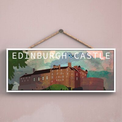 P5041 - Imán de madera con ilustración de paisaje escocés nocturno del castillo de Edimburgo