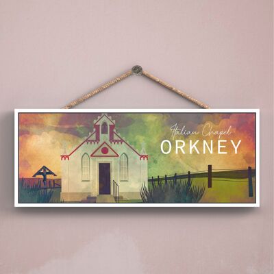 P5043 - Italienische Kapelle Orkney Night Scotlands Landschaft Illustration Holztafel