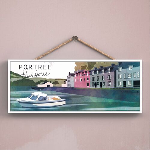 P5046 - Portree Harbour Day Scotlands Landscape Illustration Wooden Plaque