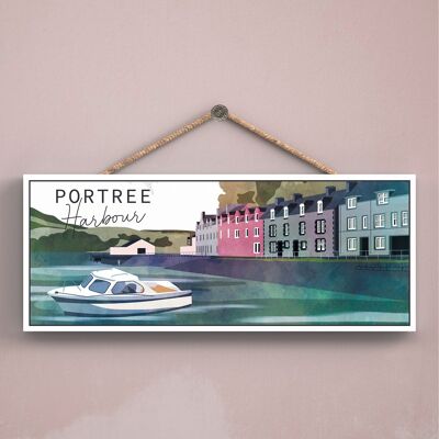 P5046 - Portree Harbour Day Scotlands Landscape Illustration Plaque en bois