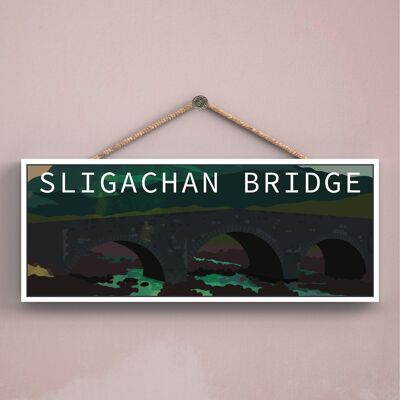 P5049 - Placa de Madera Ilustración Paisaje Escocia Noche Puente Sligachan
