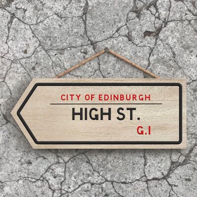 P5075 - City Of Edniburgh High St Road Sign Effect Hanging Novelty Wooden Plaque