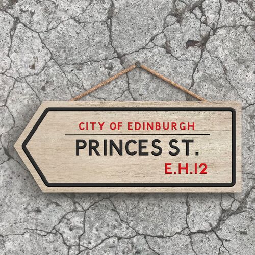 P5076 - City Of Edniburgh Princes St Road Sign Effect Hanging Novelty Wooden Plaque