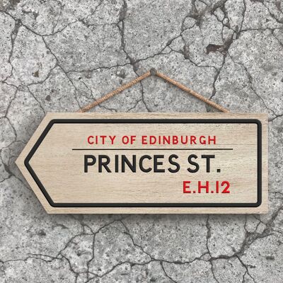 P5076 - City Of Edniburgh Princes St Road Sign Efecto Colgante Novedad Placa de madera