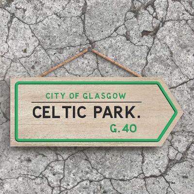 P5079 - City Of Glasgow Celtic Park Road Sign Effect Hanging Novelty Wooden Plaque