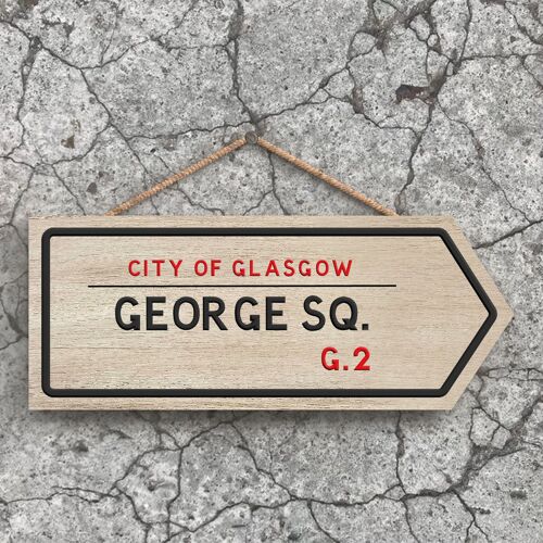 P5082 - City Of Glasgow George Sq Road Sign Effect Hanging Novelty Wooden Plaque