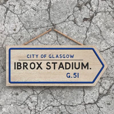 P5084 - City Of Glasgow Ibrox Stadium Road Sign Efecto Colgante Novedad Placa de madera