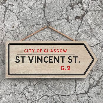 P5086 - City of Glasgow St Vincent St Road Sign Effect Hanging Nouveauté Plaque en bois