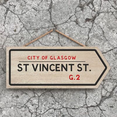 P5086 - City Of Glasgow St Vincent St Road Sign Effect Hanging Novelty Wooden Plaque