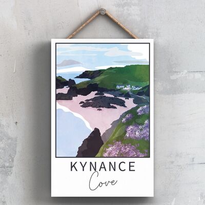 P5087 - Placa colgante de madera de Cornualles con ilustración de Kynance Cove