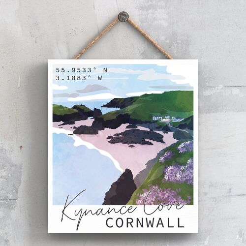 P5089 - Kynance Cove Illustration Print Cornwall Wooden Hanging Plaque