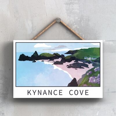 P5095 - Placa colgante de madera de Cornualles con ilustración de Kynance Cove