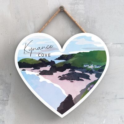 P5101 - Placa colgante de madera de Cornualles con ilustración de Kynance Cove