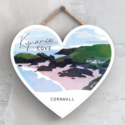 P5104 - Placa colgante de madera con estampado de ilustración de Kynance Cove Cornwall