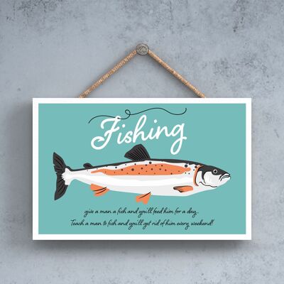 P5113 - Fishing Teach A Man To Fish Retro Man Cave Wooden Plaque