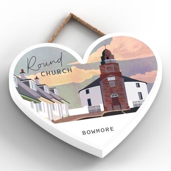 P5117 - Église ronde Bowmore Scotlands Paysage Illustration Plaque en bois en forme de coeur 2