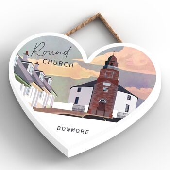 P5117 - Église ronde Bowmore Scotlands Paysage Illustration Plaque en bois en forme de coeur 4