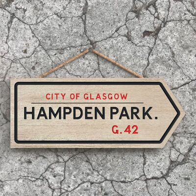 P5120 - Placa de madera para colgar con efecto de señal de tráfico de la ciudad de Glasgow Hampden Park