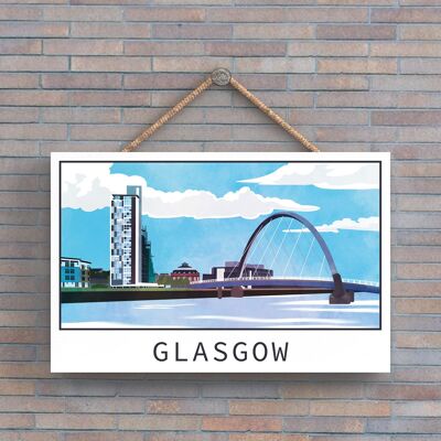 P5121 - Glasgow River Clyde Arc Daylight Scotlands Paisaje Ilustración Placa de madera