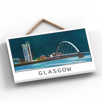 P5122 - Glasgow River Clyde Arc Night Scene Scotlands Landscape Illustration Plaque en bois 2