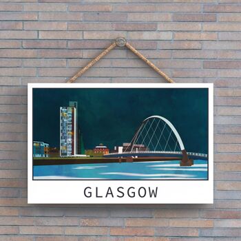 P5122 - Glasgow River Clyde Arc Night Scene Scotlands Landscape Illustration Plaque en bois 1