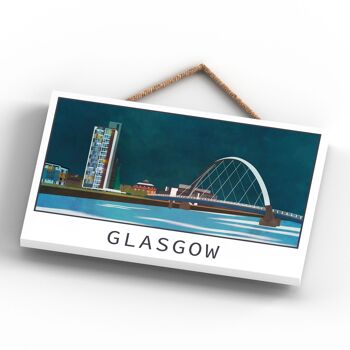 P5122 - Glasgow River Clyde Arc Night Scene Scotlands Landscape Illustration Plaque en bois 4