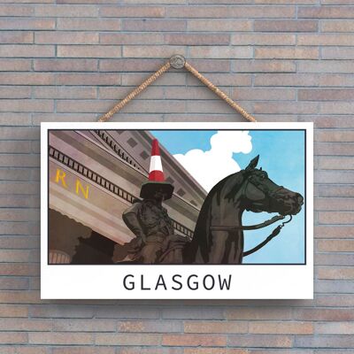 P5123 - Statua del Duca di Wellington Daylight Glasgow Scotlands Landscape Illustration Targa in legno