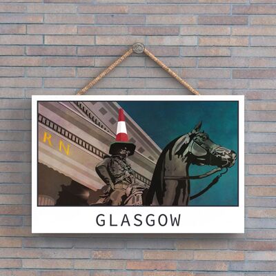 P5124 - Duke Of Wellington Statue Night Scene Glasgow Scotlands Landscape Illustration Wooden Plaque